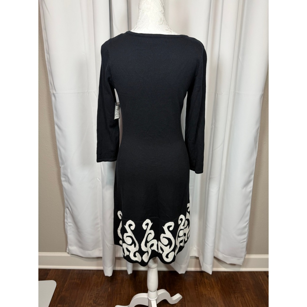 Nine West Black White Scroll Hem Long Sleeve Sweater Dress XS - Picture 3 of 8